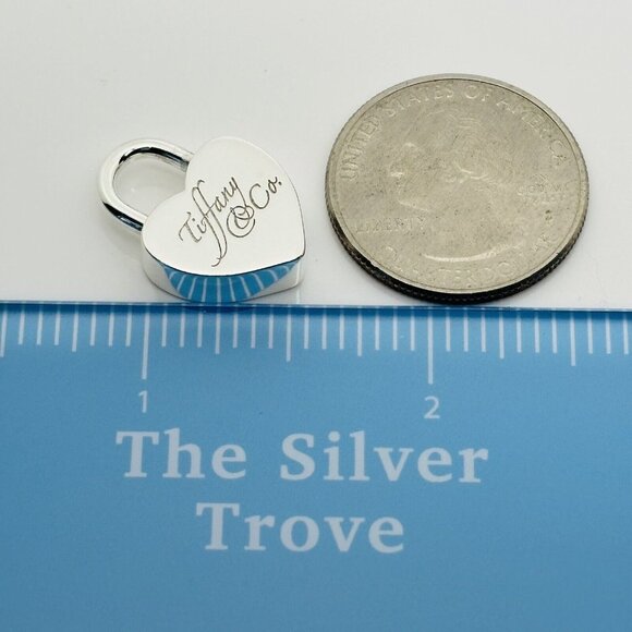 Tiffany & Co Script Notes Heart Charm Padlock Lock or Pendant in Sterling Silver - Picture 8 of 9